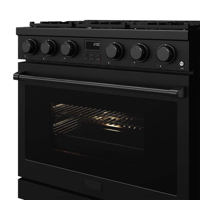 Thor Kitchen 36-Inch Liquid Propane Range in Black - Contemporary Professional - front right side closed 2
