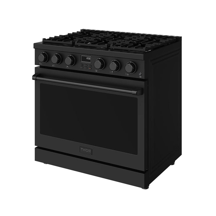 Thor Kitchen 36-Inch Liquid Propane Range in Black - Contemporary Professional - front right side closed