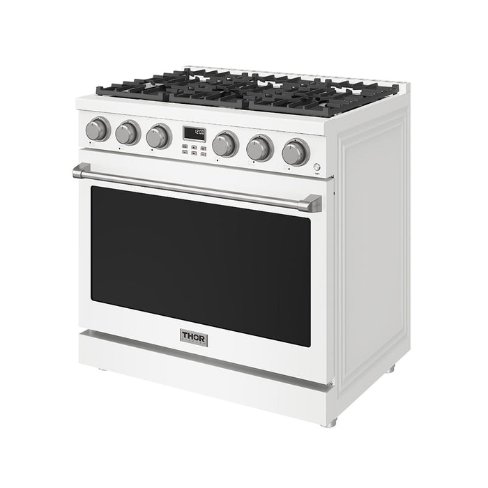Thor Kitchen 36-Inch Liquid Propane Range in White - Contemporary Professional - front right side closed 3