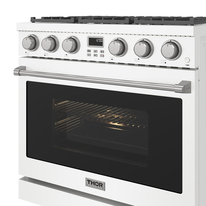 Thor Kitchen 36-Inch Liquid Propane Range in White - Contemporary Professional - front right side closed