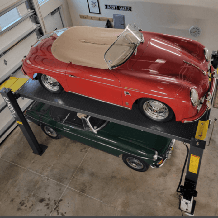 AMGO 407-P 4-Post Car Lift – Compact Space-Saver Design