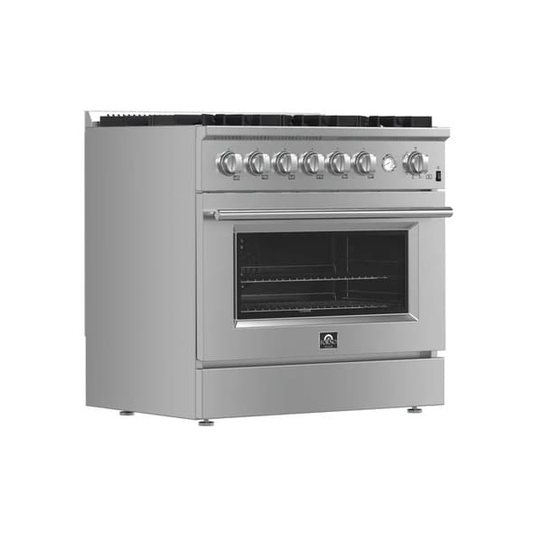 FORNO 3-Piece Appliance Package - 36-Inch Marco Gas Range, French Door Refrigerator, & Dishwasher in Stainless Steel FBDL-009-01CAUS