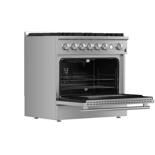 FORNO 3-Piece Appliance Package - 36-Inch Marco Gas Range, French Door Refrigerator, & Dishwasher in Stainless Steel FBDL-009-01CAUS