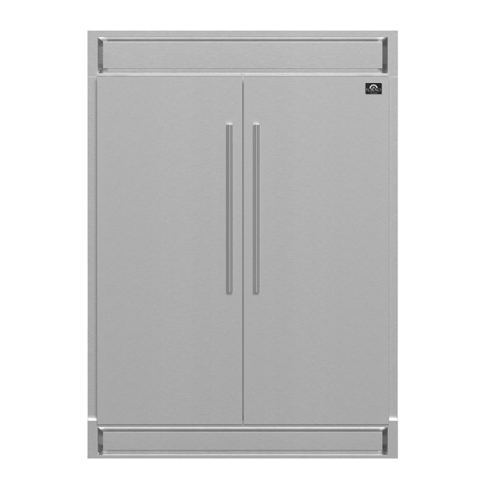 FORNO 5-Piece Stainless Steel Kitchen Bundle – Home Depot Exclusive – 48” French Door Gas Range, 48” Wall Mount Range Hood, 30” Microwave Drawer, 24” Built-In Dishwasher, 2×28” Convertible Refrigerator Freezer with Decorative Trim | SKU: FBDL-THD-004