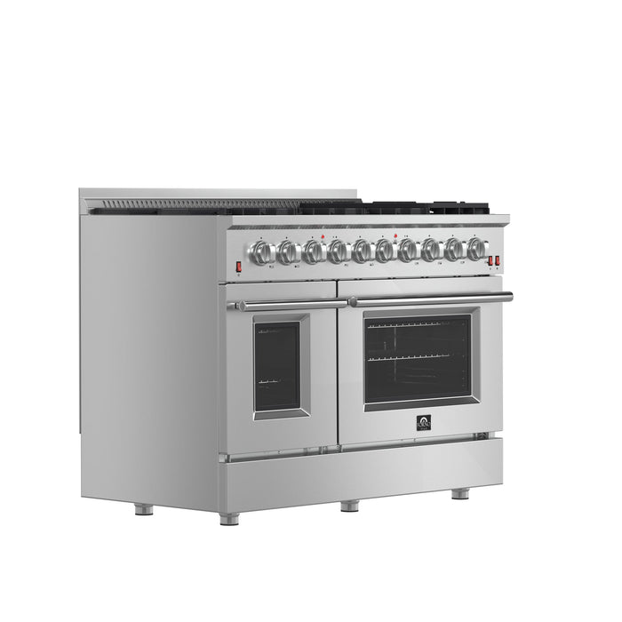 Forno Appliance Package - 48 Inch Gas Range, Wall Mount Range Hood, 60 Inch Refrigerator, FBDL-018-02US