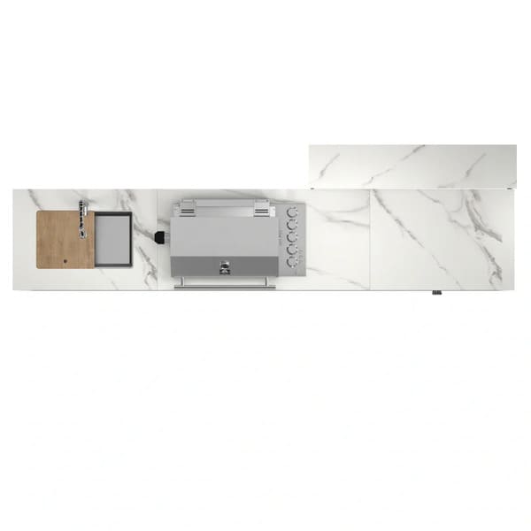 FORNO Rimini Outdoor Kitchen 30-Inch BBQ 62,000 BTU, 4.8 cu.ft. Beverage Center, Stainless Steel Sink, White Countertops FODKT2575WHT