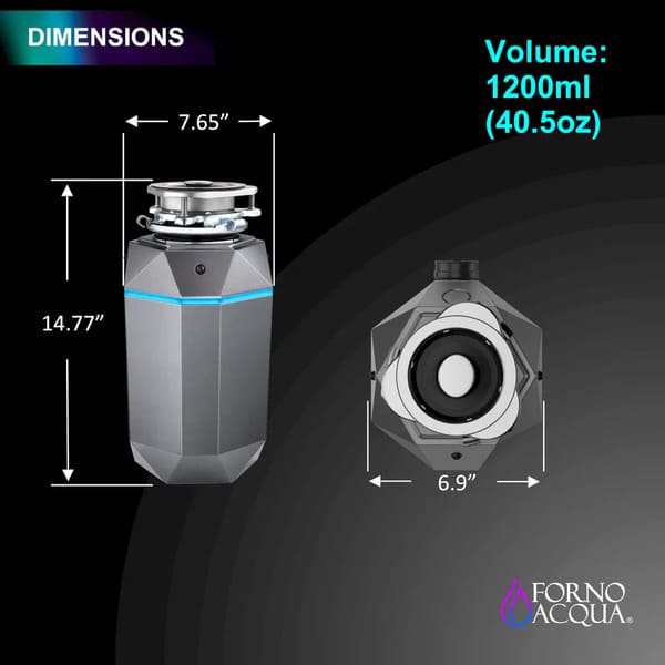 FORNO Acqua BrightDiamond 3/4HP Super Quiet Garbage Disposal Corded with Motion Sensor Cabinet Light & Pre-Wired Air Switch