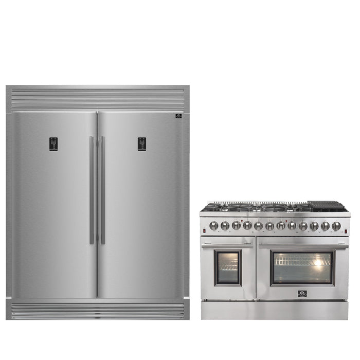 FORNO Premium 2-Piece Kitchen Bundle - Galiano 48" Dual Fuel Stainless Steel Range, Rizzuto 60" W. Dual Combo Convertible Refrigerator - FBDL-017-01CAUS