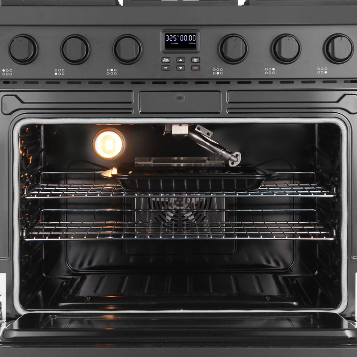 Cosmo 36 in. Lumin Collection 6.1 cu. ft. Gas Range with 6 Sealed Burners and Convection Oven in Matte Black - COS-GRC366KB-BK