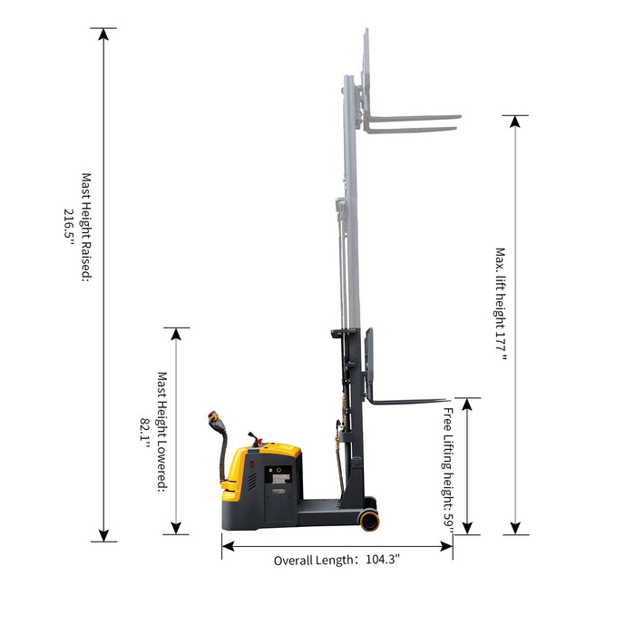 ApolloLift Counter balanced Electric Stacker 3300 lbs 177" High - A-3032