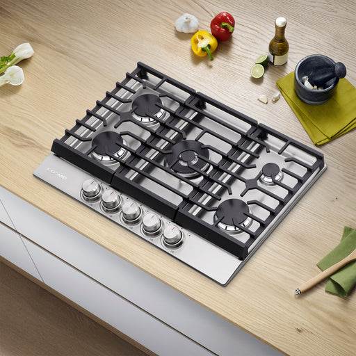 Cosmo 30 in. Haven Collection Drop-in Gas Cooktop with 5 Sealed Burners, Cast Iron Grates in Stainless Steel - COS-CTGH305SS