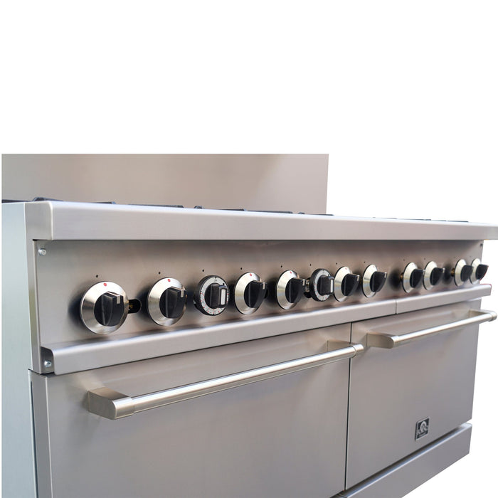 Forno Commerciale 60 Inch Stainless Steel Gas Range, 10 Burners 300,000 BTU Total, 9.3 cu.ft. Ovens
