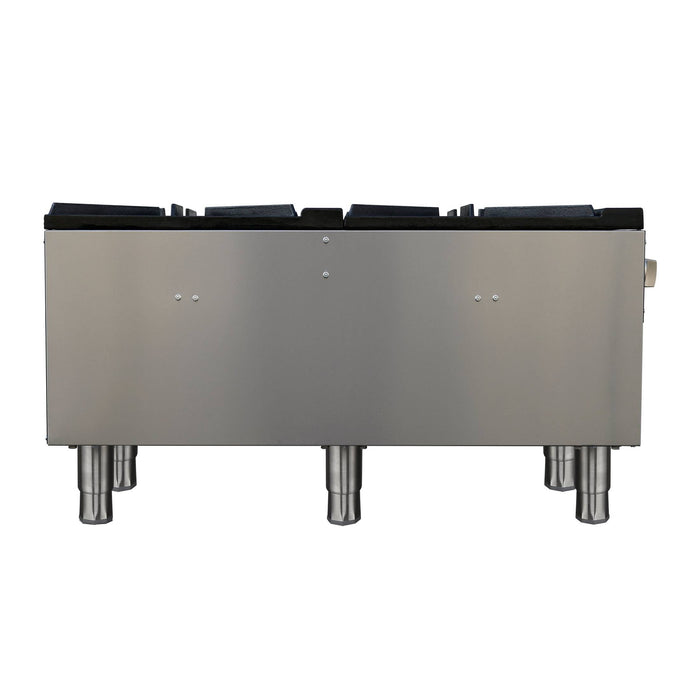 Forno Commerciale gas stock pot range, 2 powerful 3-ring burners, 160,000 BTU, durable stainless steel, heavy-duty cast iron grates