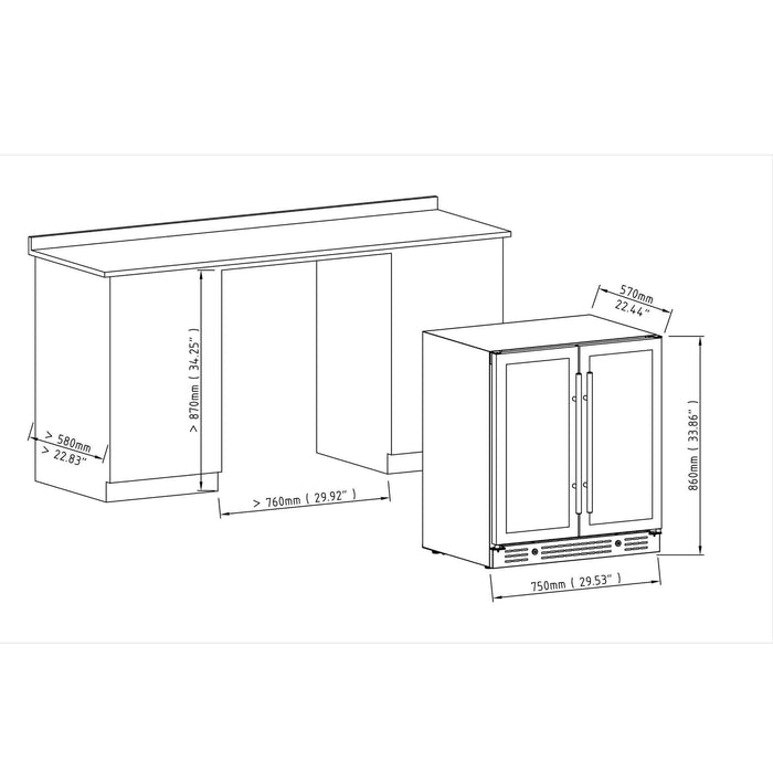 Kings Bottle 30" Combination Beer and Wine Cooler with Low-E Glass Door - KBU165BW-SS