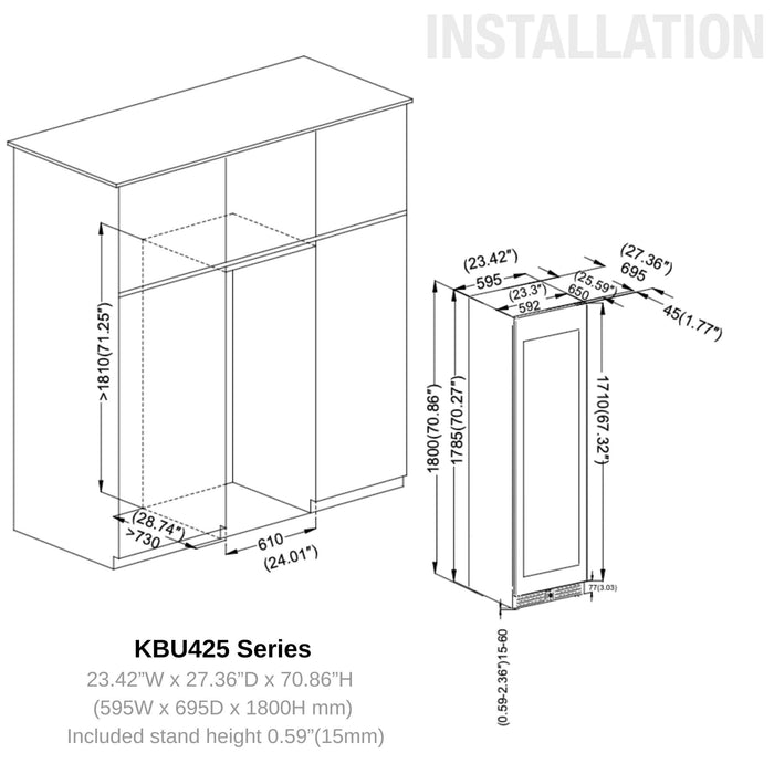Kings Bottle 72" Large Beverage Refrigerator With Clear Glass Door KBU170BX-FG, LHH