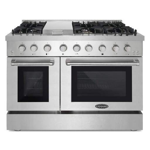 Cosmo 48 in. Lumin Collection 6.7 cu. ft. Double Oven Dual Fuel Range with 6 Sealed Burners, Rapid Convection, Stainless Steel - COS-DFRL486GK