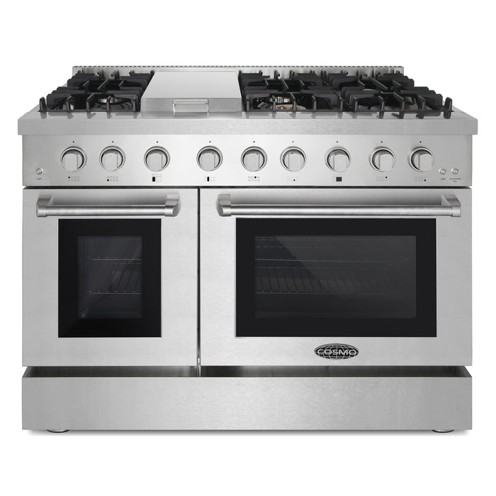Cosmo 48 in. Lumin Collection 6.7 cu. ft. Double Oven Dual Fuel Range with 6 Sealed Burners, Rapid Convection, Stainless Steel - COS-DFRL486GK