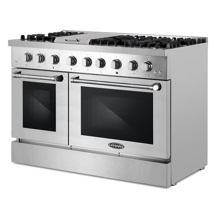 Cosmo 48 in. Lumin Collection 6.7 cu. ft. Double Oven Dual Fuel Range with 6 Sealed Burners, Rapid Convection, Stainless Steel - COS-DFRL486GK