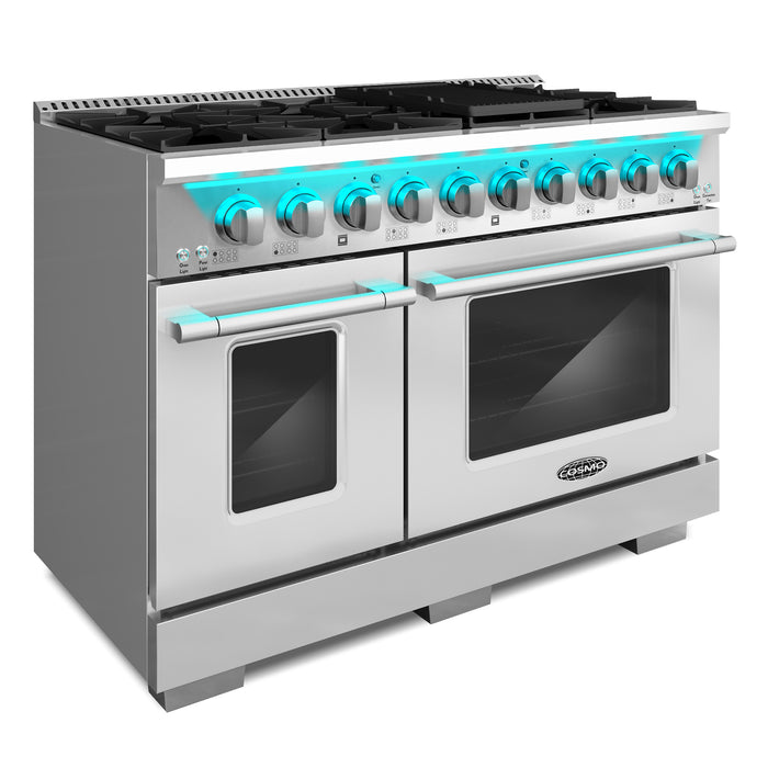 Cosmo 48 in. Lumin Collection 6.6 cu. ft. Double Oven Dual Fuel Range with 8 Burners, Convection Oven in Stainless Steel - COS-DFRP488K