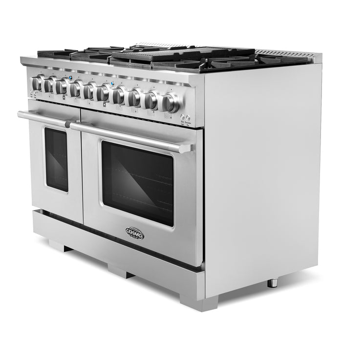 Cosmo 48 in. Lumin Collection 6.6 cu. ft. Double Oven Dual Fuel Range with 8 Burners, Convection Oven in Stainless Steel - COS-DFRP488K