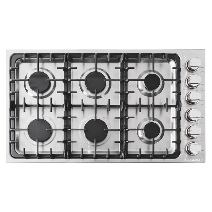 Cosmo 36 in. Gas Cooktop in Stainless Steel with 6 Italian Made Burners - COS-DIC366
