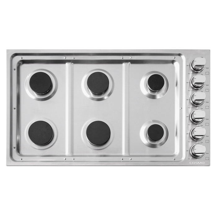 Cosmo 36 in. Gas Cooktop in Stainless Steel with 6 Italian Made Burners - COS-DIC366