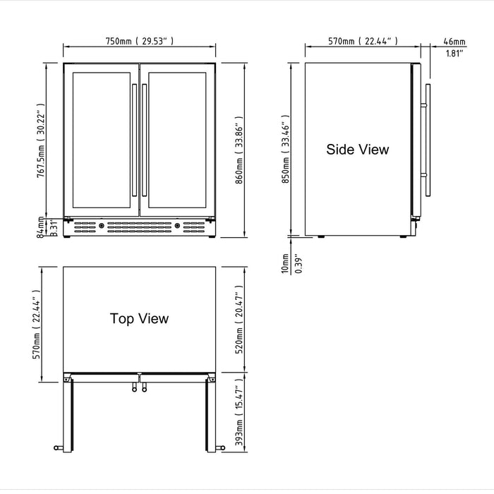 Kings Bottle 30" Combination Beer and Wine Cooler with Low-E Glass Door - KBU165BW-SS