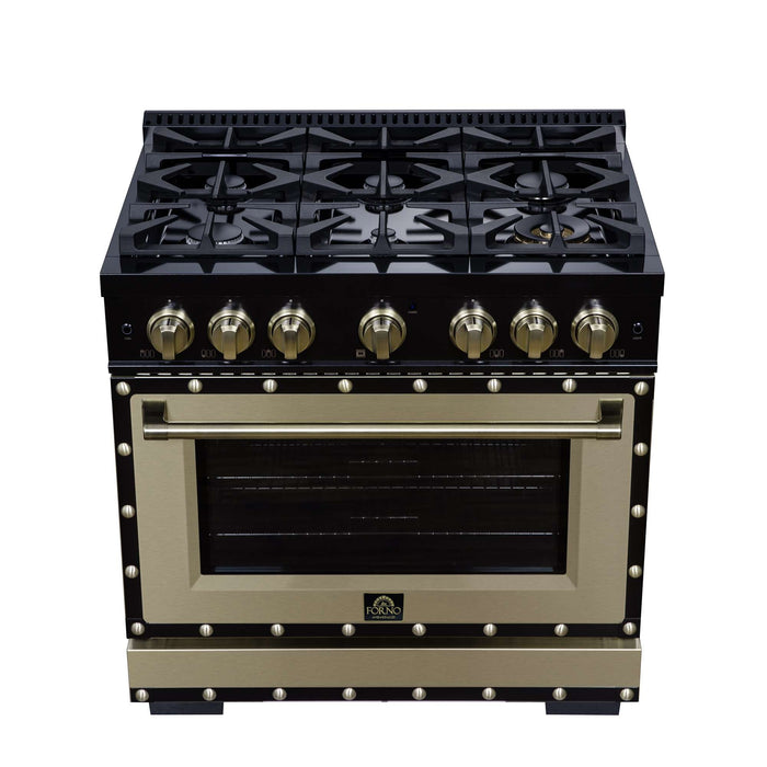 Forno - 36" Dual Fuel Range, 6 burners, in black with copper Trim