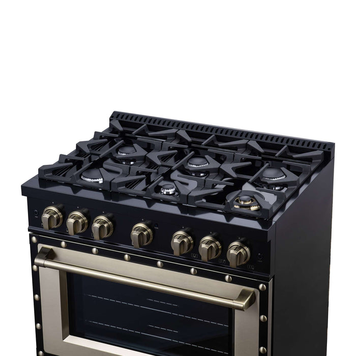Forno - 36" Dual Fuel Range, 6 burners, in black with copper Trim