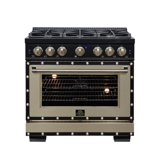 Forno - 36" Dual Fuel Range, 6 burners, in black with copper Trim