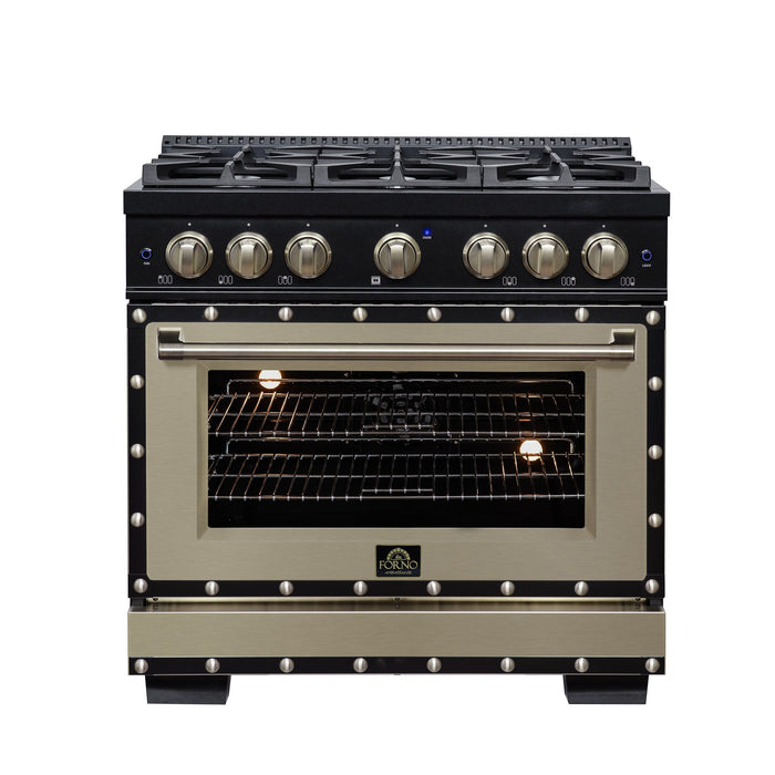 Forno - 36" Dual Fuel Range, 6 burners, in black with copper Trim