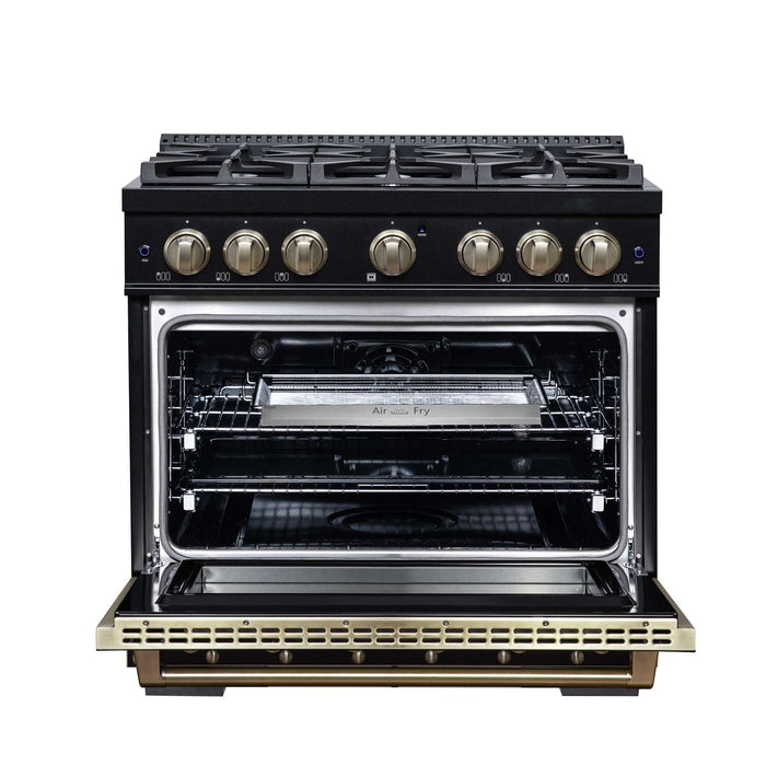Forno - 36" Dual Fuel Range, 6 burners, in black with copper Trim