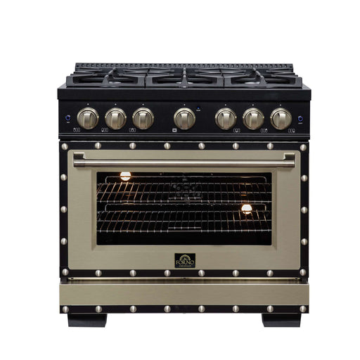Forno - 36" Dual Fuel Range, 6 burners, in black with copper Trim