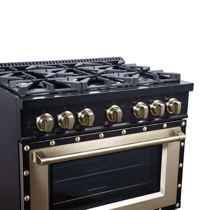 Forno - 36" Dual Fuel Range, 6 burners, in black with copper Trim
