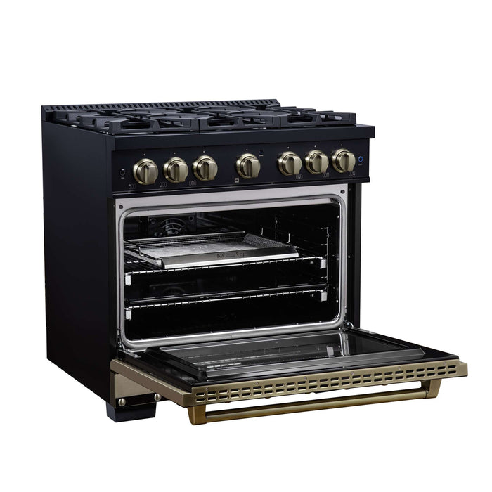Forno - 36" Dual Fuel Range, 6 burners, in black with copper Trim