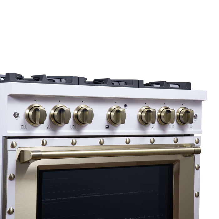 Forno - 36" Dual Fuel Range, 6 burners, in white with copper Trim