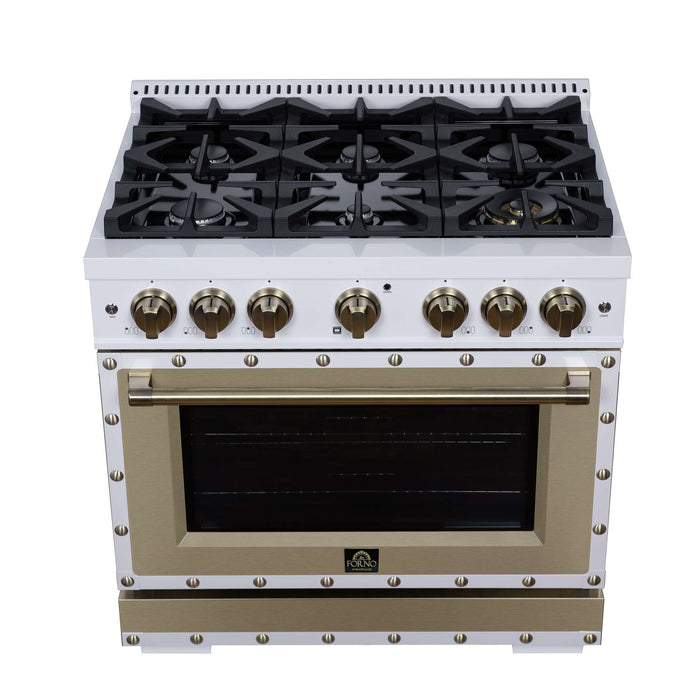 Forno - 36" Dual Fuel Range, 6 burners, in white with copper Trim