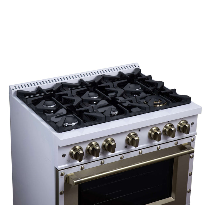 Forno - 36" Dual Fuel Range, 6 burners, in white with copper Trim