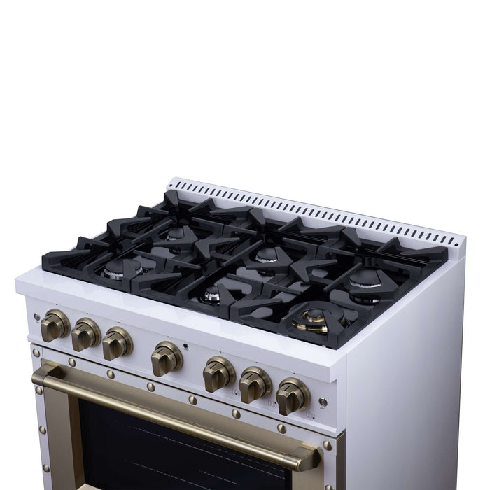 Forno - 36" Dual Fuel Range, 6 burners, in white with copper Trim