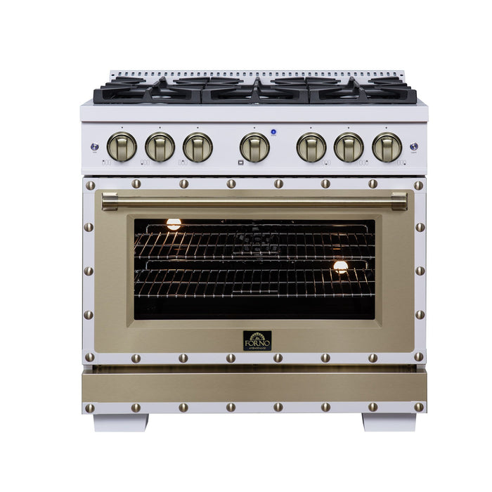 Forno - 36" Dual Fuel Range, 6 burners, in white with copper Trim