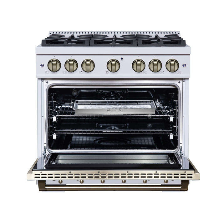 Forno - 36" Dual Fuel Range, 6 burners, in white with copper Trim