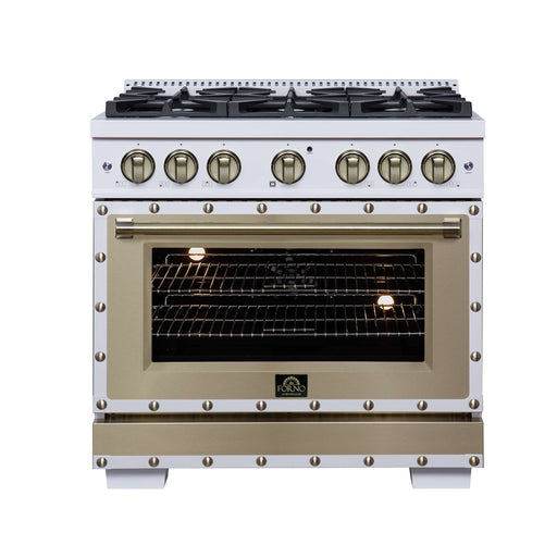 Forno - 36" Dual Fuel Range, 6 burners, in white with copper Trim
