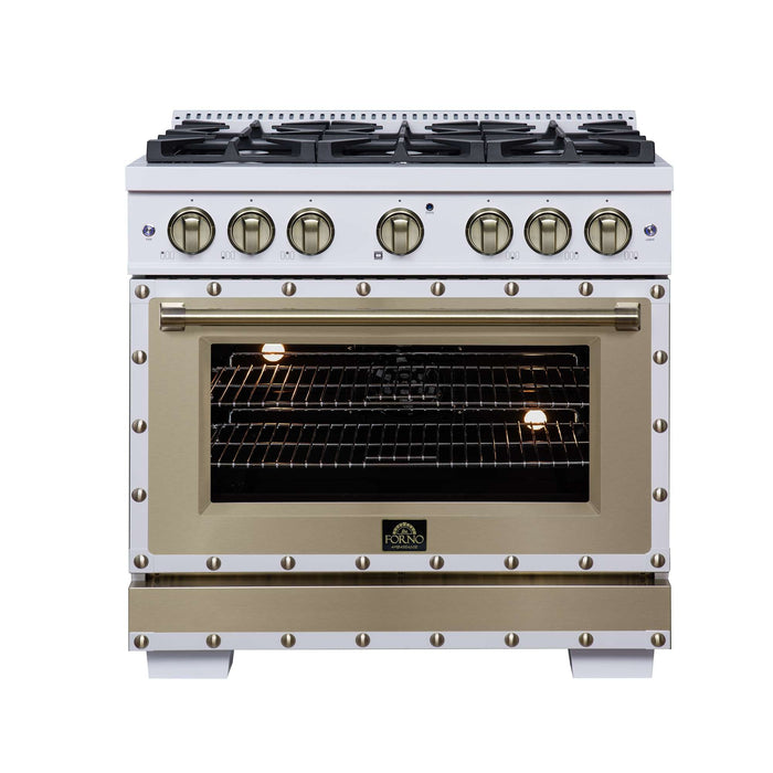 Forno - 36" Dual Fuel Range, 6 burners, in white with copper Trim