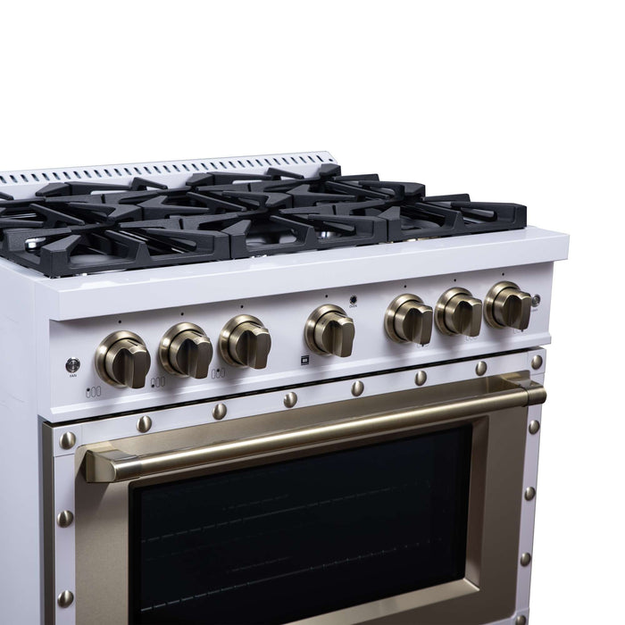 Forno - 36" Dual Fuel Range, 6 burners, in white with copper Trim