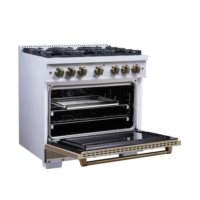Forno - 36" Dual Fuel Range, 6 burners, in white with copper Trim