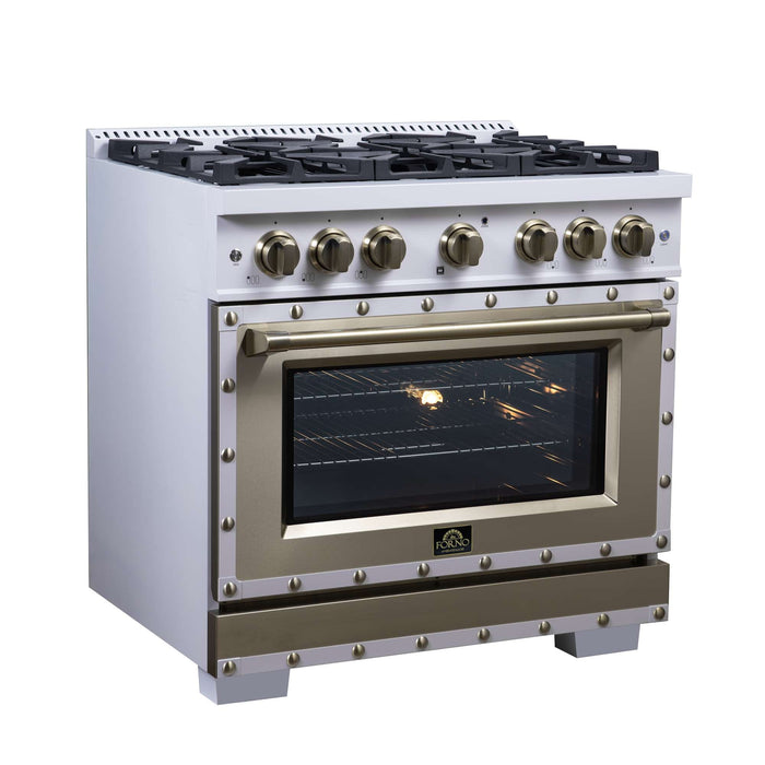 Forno - 36" Dual Fuel Range, 6 burners, in white with copper Trim