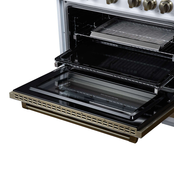 Forno - 36" Dual Fuel Range, 6 burners, in white with copper Trim