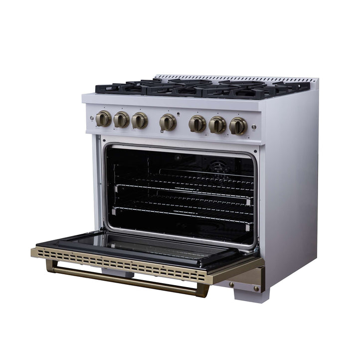 Forno - 36" Dual Fuel Range, 6 burners, in white with copper Trim