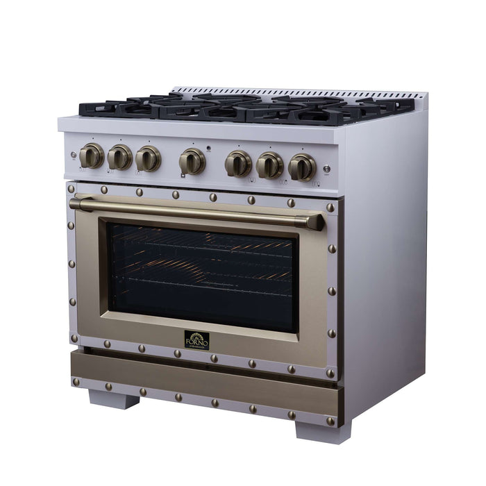 Forno - 36" Dual Fuel Range, 6 burners, in white with copper Trim