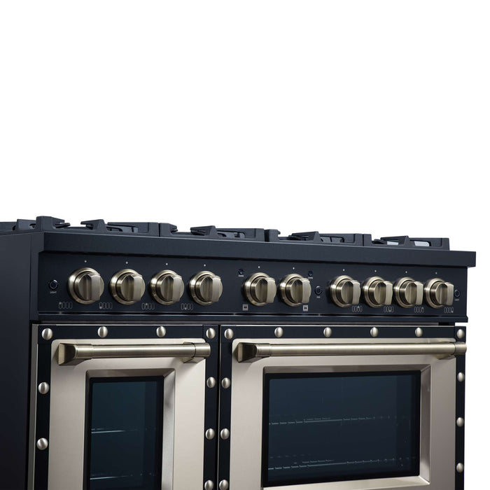 Forno - 48" Dual Fuel Range, 8 burners, in black with copper Trim